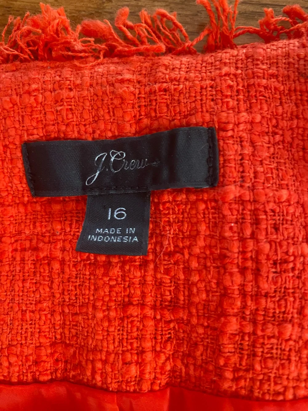 J.Crew Size 16 Vibrant Red/Orange Tweed Fringe Moto Jacket Asymmetrical Zip